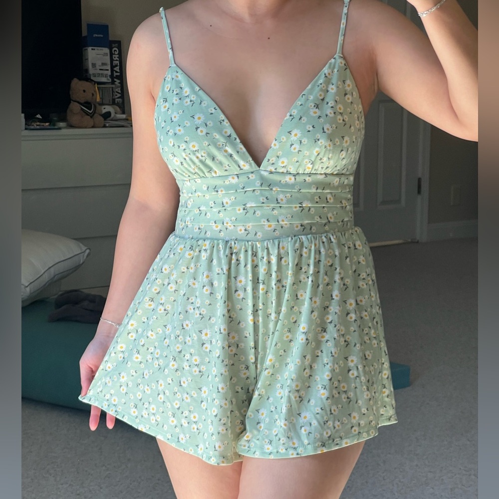 Forever 21 Sage Green Floral Romper